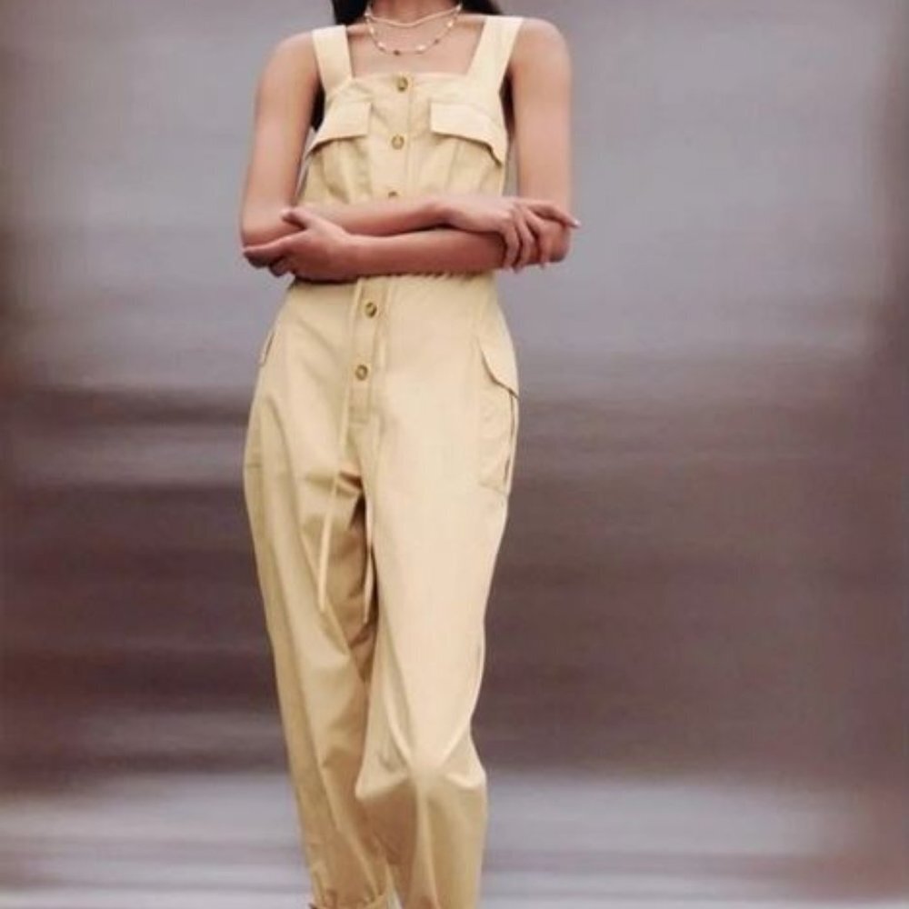Zara Beige Utility Jumpsuit